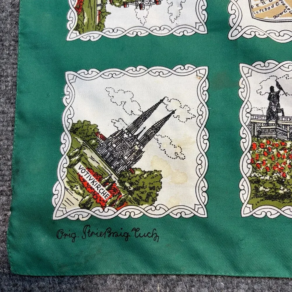 Vintage Striessnig Wien Germany Rhine River Castles Map Polyester Scarf Green